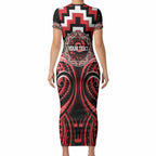 Aotearoa Ngati Toa Personalised Short Sleeve Bodycon Dress Maori Iwi Poutama Puhoro Tattoo