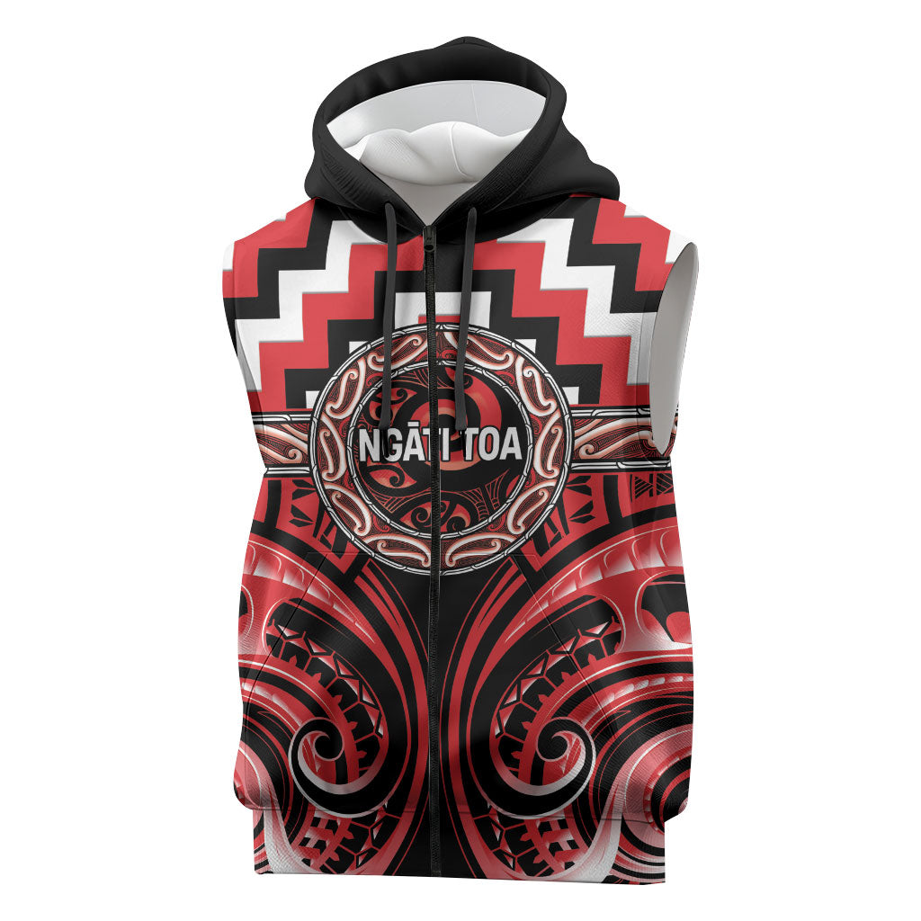 Aotearoa Ngati Toa Personalised Sleeveless Zip Hoodie Maori Iwi Poutama Puhoro Tattoo