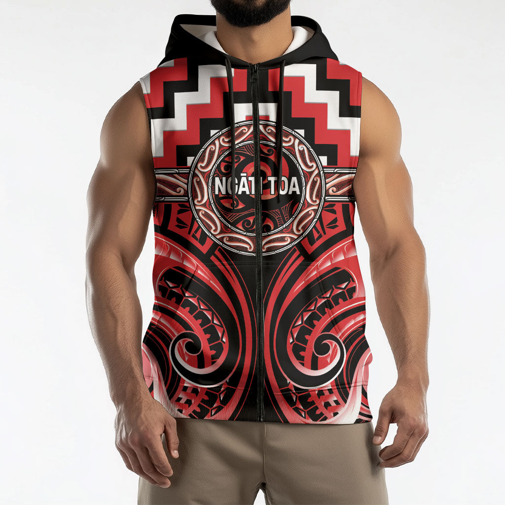 Aotearoa Ngati Toa Personalised Sleeveless Zip Hoodie Maori Iwi Poutama Puhoro Tattoo