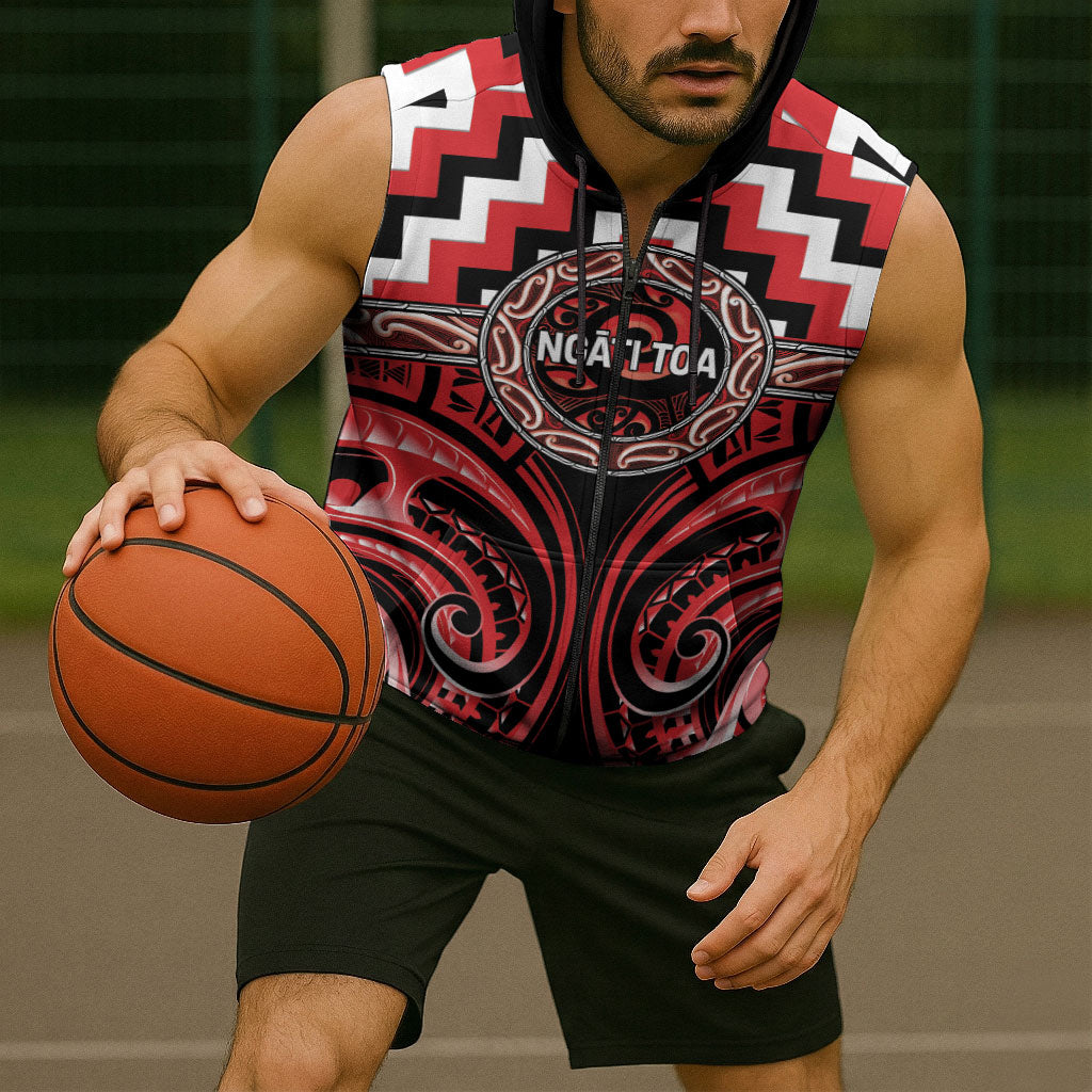 Aotearoa Ngati Toa Personalised Sleeveless Zip Hoodie Maori Iwi Poutama Puhoro Tattoo