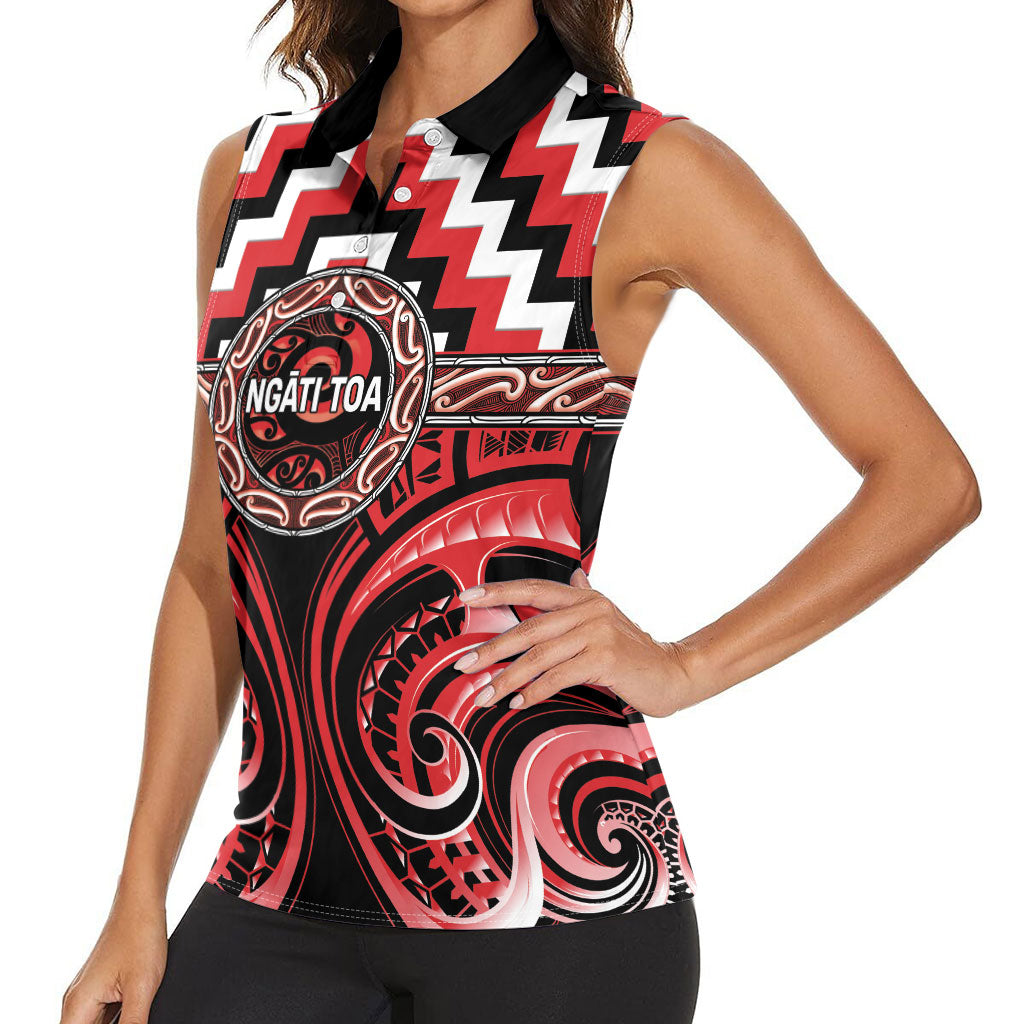 Aotearoa Ngati Toa Personalised Women Sleeveless Polo Shirt Maori Iwi Poutama Puhoro Tattoo