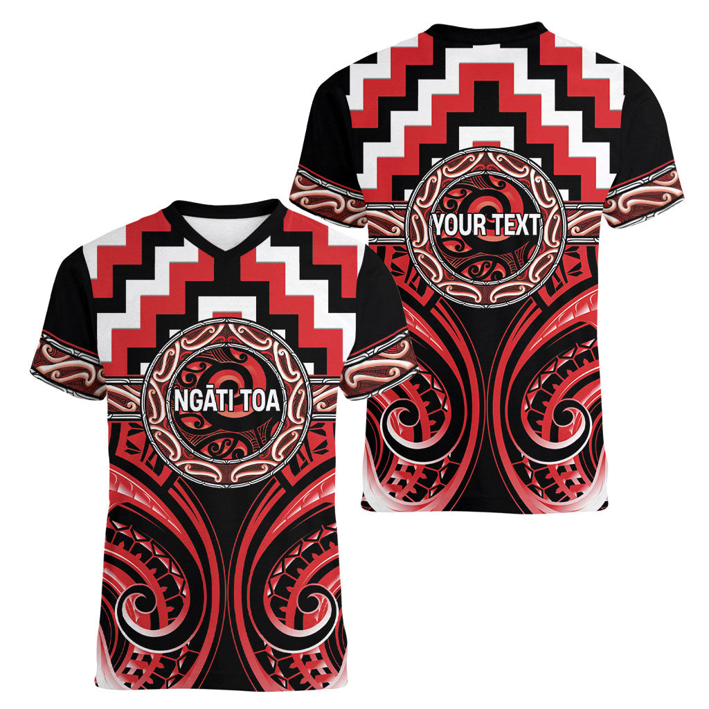 Aotearoa Ngati Toa Personalised Women V-Neck T-Shirt Maori Iwi Poutama Puhoro Tattoo