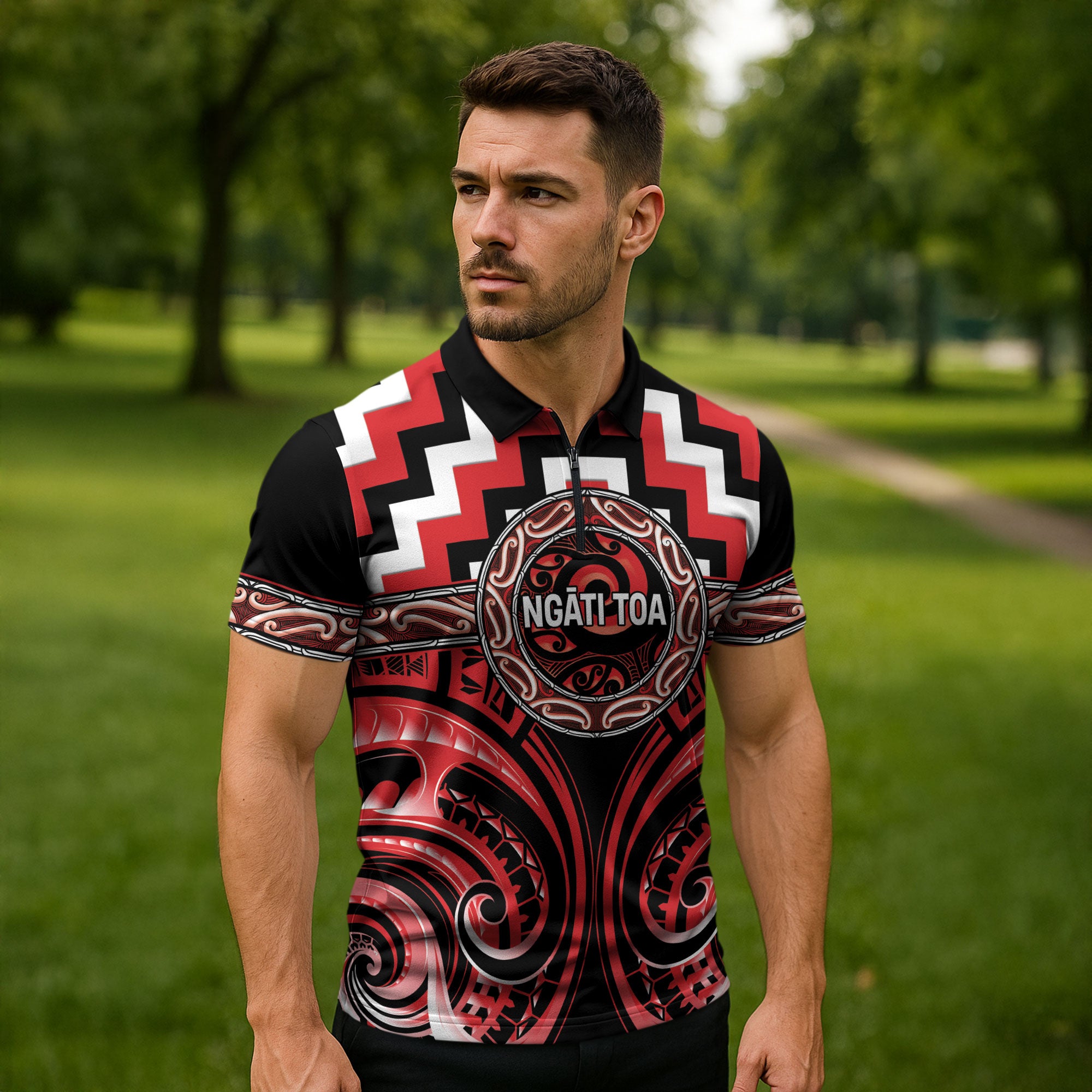 Aotearoa Ngati Toa Personalised Zipper Polo Shirt Maori Iwi Poutama Puhoro Tattoo