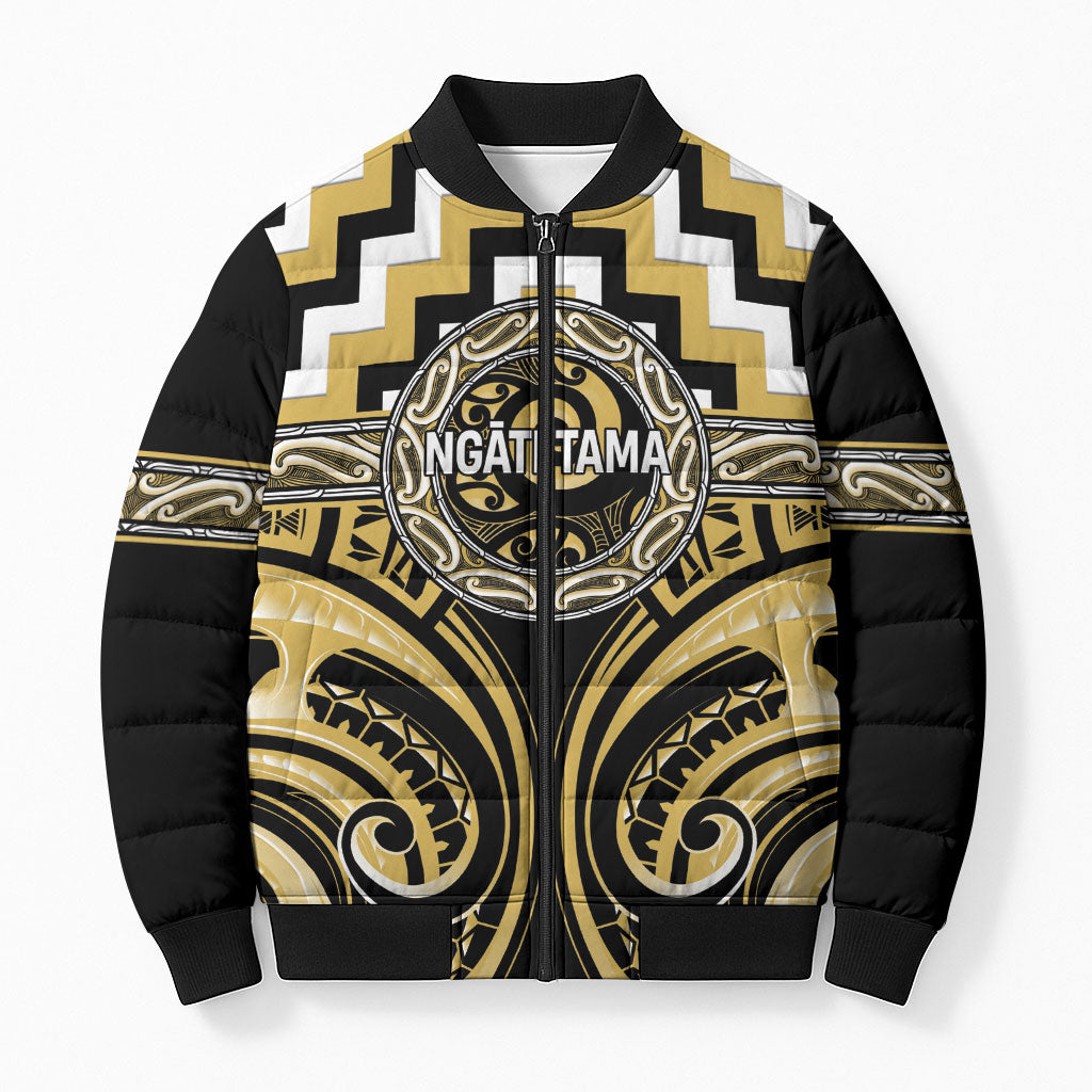 Aotearoa Ngati Tama Personalised Bomber Puffer Jacket Maori Iwi Poutama Puhoro Tattoo