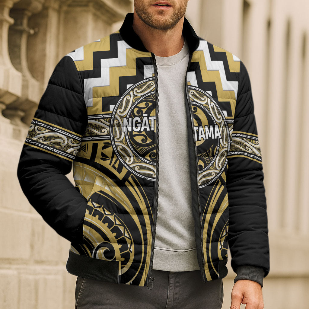 Aotearoa Ngati Tama Personalised Bomber Puffer Jacket Maori Iwi Poutama Puhoro Tattoo