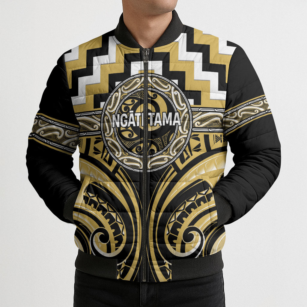 Aotearoa Ngati Tama Personalised Bomber Puffer Jacket Maori Iwi Poutama Puhoro Tattoo