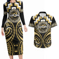 Aotearoa Ngati Tama Personalised Couples Matching Long Sleeve Bodycon Dress and Hawaiian Shirt Maori Iwi Poutama Puhoro Tattoo