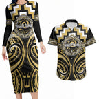 Aotearoa Ngati Tama Personalised Couples Matching Long Sleeve Bodycon Dress and Hawaiian Shirt Maori Iwi Poutama Puhoro Tattoo