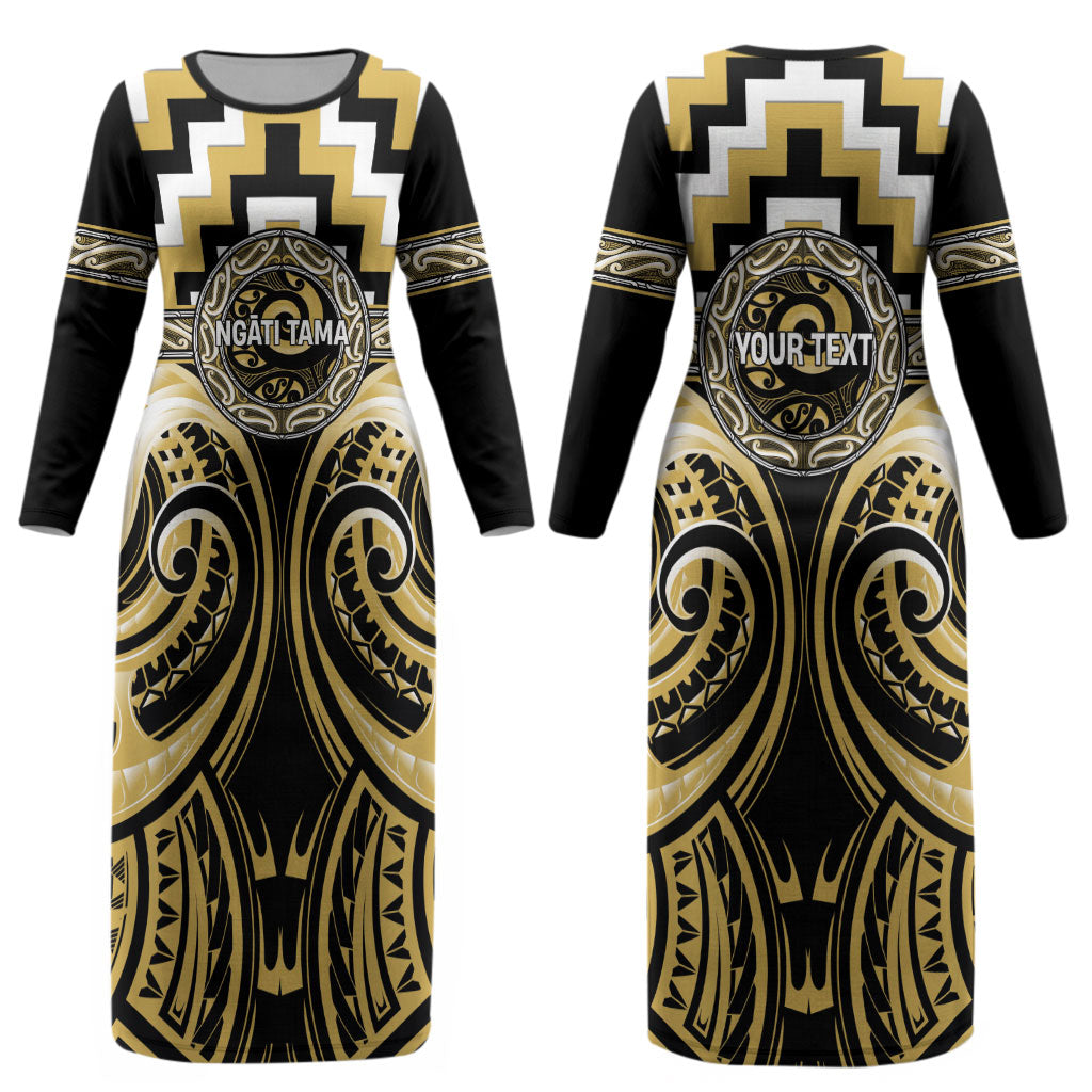 Aotearoa Ngati Tama Personalised Couples Matching Long Sleeve Bodycon Dress and Hawaiian Shirt Maori Iwi Poutama Puhoro Tattoo