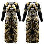 Aotearoa Ngati Tama Personalised Couples Matching Long Sleeve Bodycon Dress and Hawaiian Shirt Maori Iwi Poutama Puhoro Tattoo