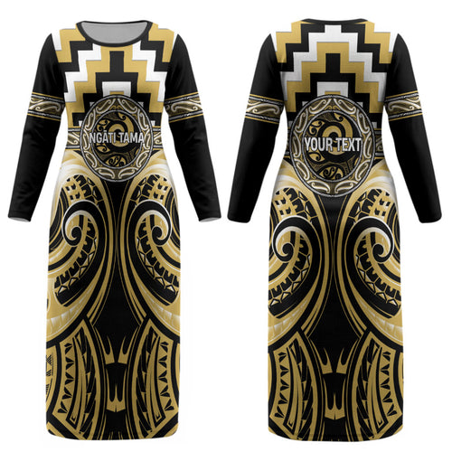 Aotearoa Ngati Tama Personalised Couples Matching Long Sleeve Bodycon Dress and Hawaiian Shirt Maori Iwi Poutama Puhoro Tattoo