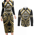 Aotearoa Ngati Tama Personalised Couples Matching Long Sleeve Bodycon Dress and Long Sleeve Button Shirt Maori Iwi Poutama Puhoro Tattoo
