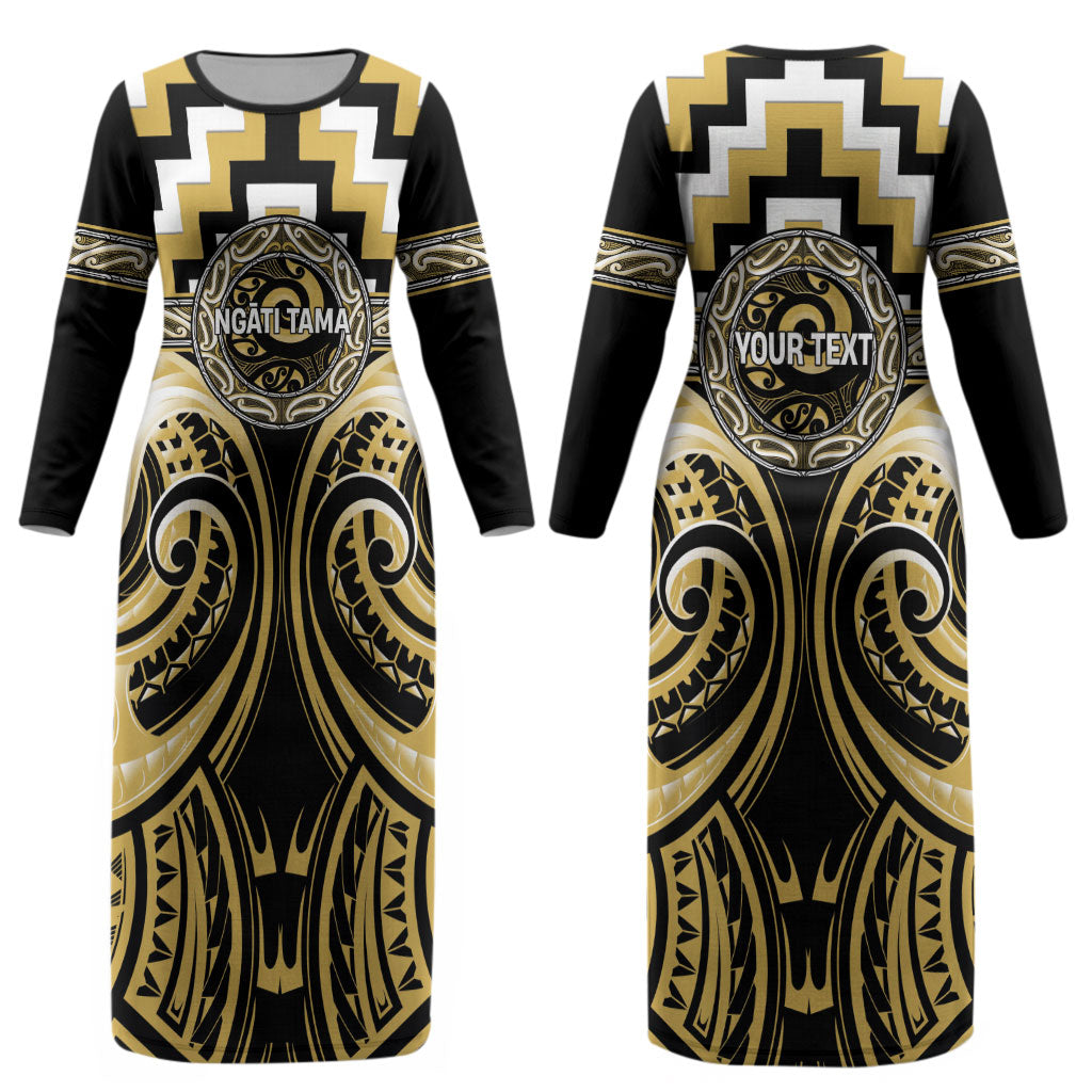 Aotearoa Ngati Tama Personalised Couples Matching Long Sleeve Bodycon Dress and Long Sleeve Button Shirt Maori Iwi Poutama Puhoro Tattoo