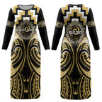 Aotearoa Ngati Tama Personalised Couples Matching Long Sleeve Bodycon Dress and Long Sleeve Button Shirt Maori Iwi Poutama Puhoro Tattoo