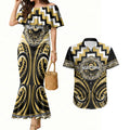 Aotearoa Ngati Tama Personalised Couples Matching Mermaid Dress and Hawaiian Shirt Maori Iwi Poutama Puhoro Tattoo