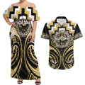 Aotearoa Ngati Tama Personalised Couples Matching Off Shoulder Maxi Dress and Hawaiian Shirt Maori Iwi Poutama Puhoro Tattoo