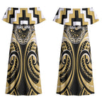 Aotearoa Ngati Tama Personalised Couples Matching Off Shoulder Maxi Dress and Hawaiian Shirt Maori Iwi Poutama Puhoro Tattoo