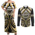 Aotearoa Ngati Tama Personalised Couples Matching Off Shoulder Maxi Dress and Long Sleeve Button Shirt Maori Iwi Poutama Puhoro Tattoo