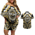 Aotearoa Ngati Tama Personalised Couples Matching Off Shoulder Short Dress and Hawaiian Shirt Maori Iwi Poutama Puhoro Tattoo