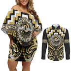 Aotearoa Ngati Tama Personalised Couples Matching Off Shoulder Short Dress and Long Sleeve Button Shirt Maori Iwi Poutama Puhoro Tattoo