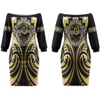 Aotearoa Ngati Tama Personalised Couples Matching Off The Shoulder Long Sleeve Dress and Hawaiian Shirt Maori Iwi Poutama Puhoro Tattoo