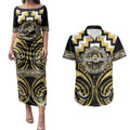 Aotearoa Ngati Tama Personalised Couples Matching Puletasi and Hawaiian Shirt Maori Iwi Poutama Puhoro Tattoo