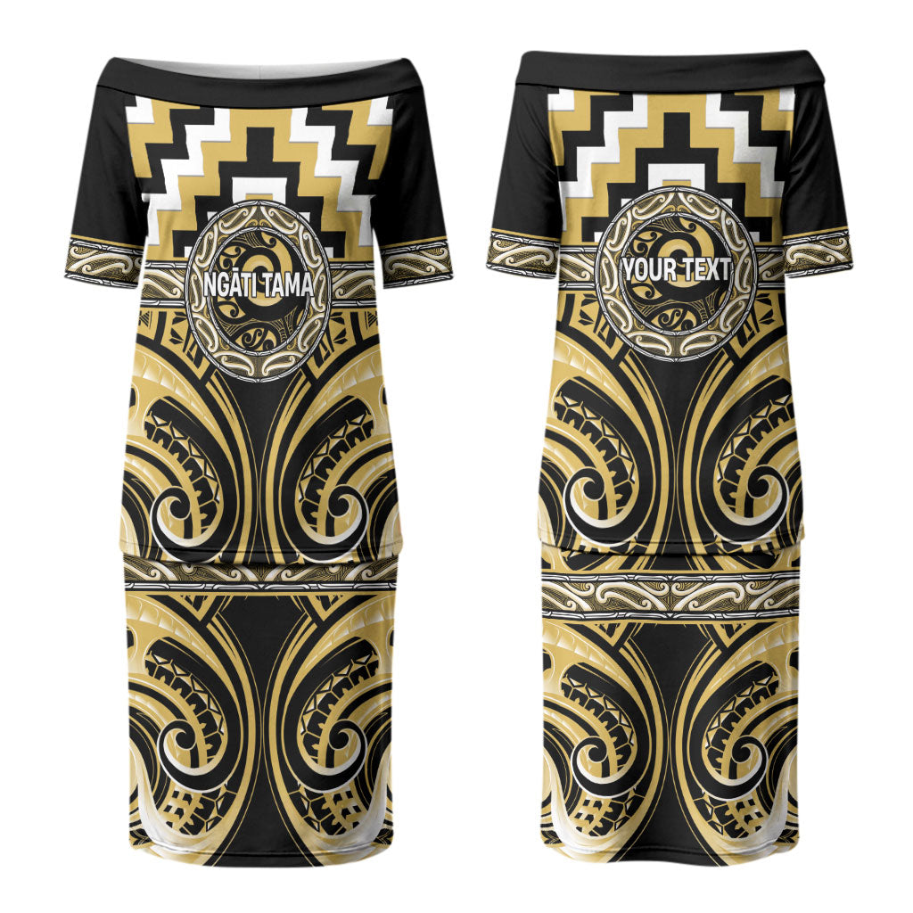 Aotearoa Ngati Tama Personalised Couples Matching Puletasi and Long Sleeve Button Shirt Maori Iwi Poutama Puhoro Tattoo