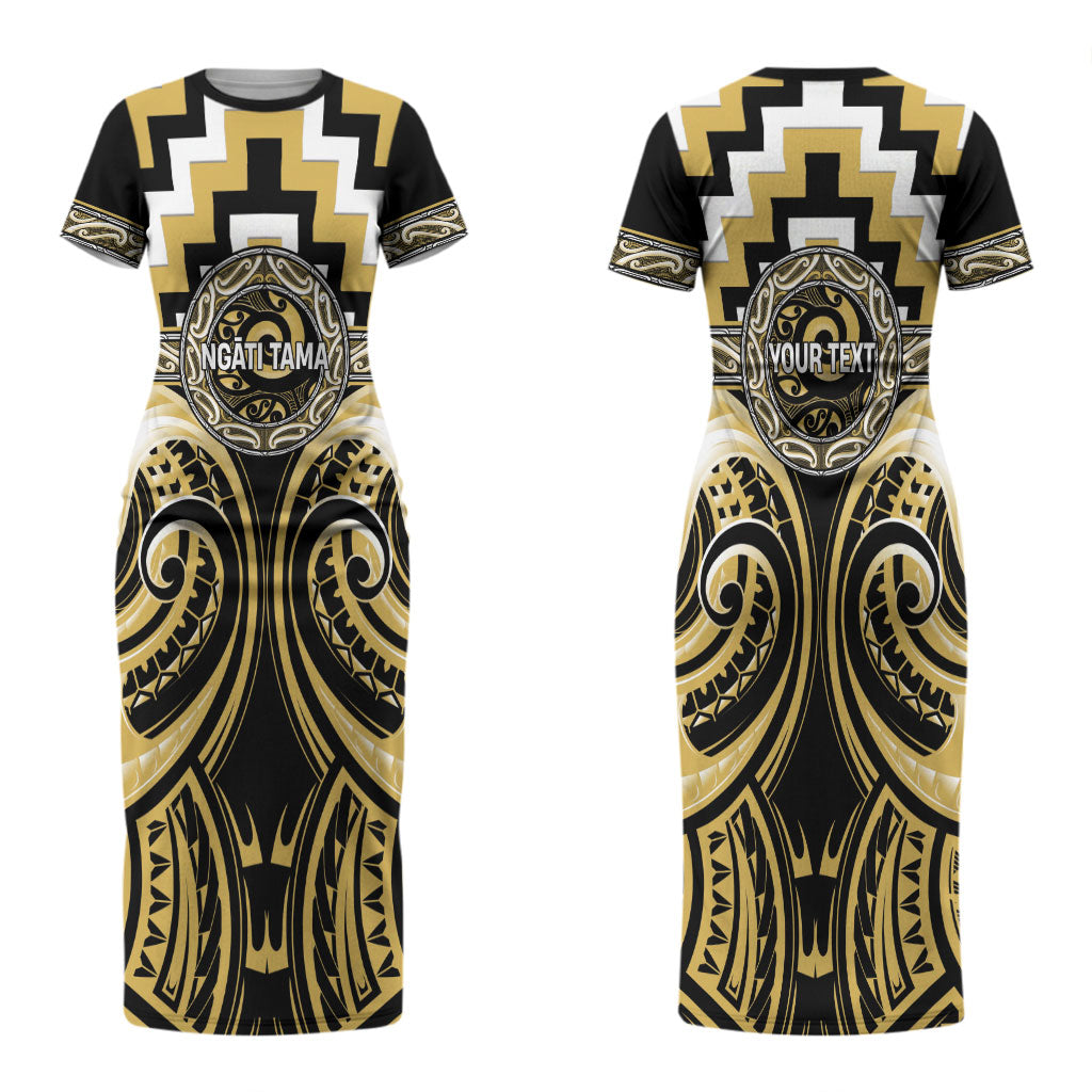 Aotearoa Ngati Tama Personalised Couples Matching Short Sleeve Bodycon Dress and Hawaiian Shirt Maori Iwi Poutama Puhoro Tattoo