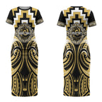 Aotearoa Ngati Tama Personalised Couples Matching Short Sleeve Bodycon Dress and Long Sleeve Button Shirt Maori Iwi Poutama Puhoro Tattoo