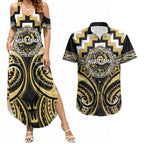 Aotearoa Ngati Tama Personalised Couples Matching Summer Maxi Dress and Hawaiian Shirt Maori Iwi Poutama Puhoro Tattoo