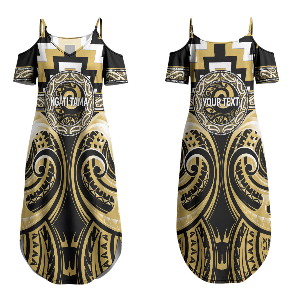 Aotearoa Ngati Tama Personalised Couples Matching Summer Maxi Dress and Long Sleeve Button Shirt Maori Iwi Poutama Puhoro Tattoo