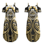 Aotearoa Ngati Tama Personalised Couples Matching Summer Maxi Dress and Long Sleeve Button Shirt Maori Iwi Poutama Puhoro Tattoo