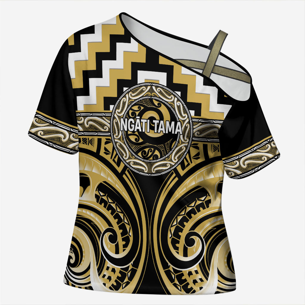 Aotearoa Ngati Tama Personalised Cross Shoulder Shirt Maori Iwi Poutama Puhoro Tattoo