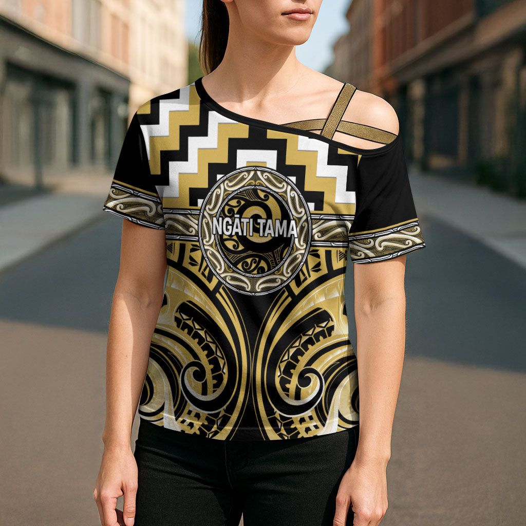 Aotearoa Ngati Tama Personalised Cross Shoulder Shirt Maori Iwi Poutama Puhoro Tattoo