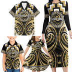 Aotearoa Ngati Tama Personalised Family Matching Long Sleeve Bodycon Dress and Hawaiian Shirt Maori Iwi Poutama Puhoro Tattoo