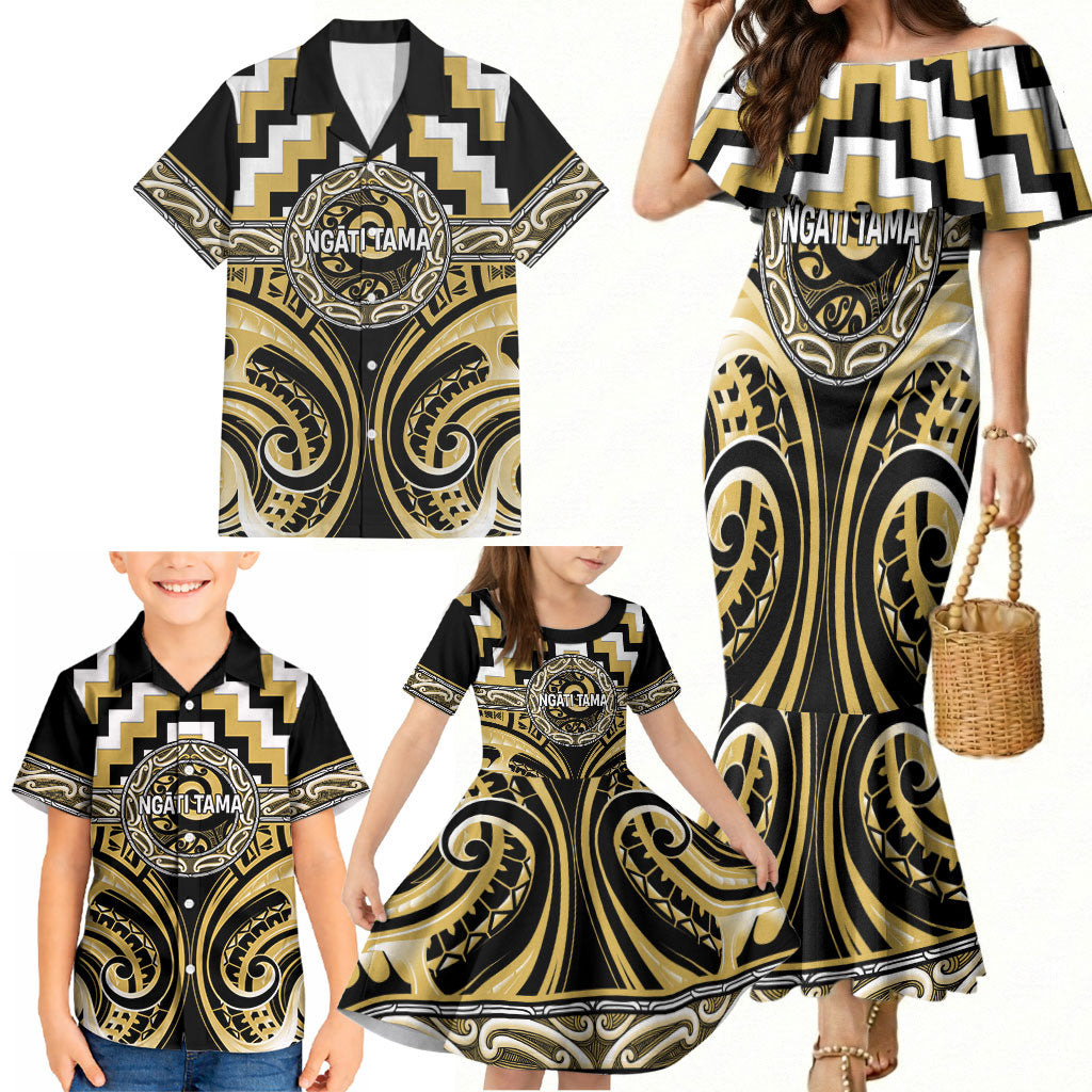Aotearoa Ngati Tama Personalised Family Matching Mermaid Dress and Hawaiian Shirt Maori Iwi Poutama Puhoro Tattoo