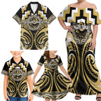 Aotearoa Ngati Tama Personalised Family Matching Off Shoulder Maxi Dress and Hawaiian Shirt Maori Iwi Poutama Puhoro Tattoo