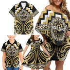 Aotearoa Ngati Tama Personalised Family Matching Off Shoulder Short Dress and Hawaiian Shirt Maori Iwi Poutama Puhoro Tattoo