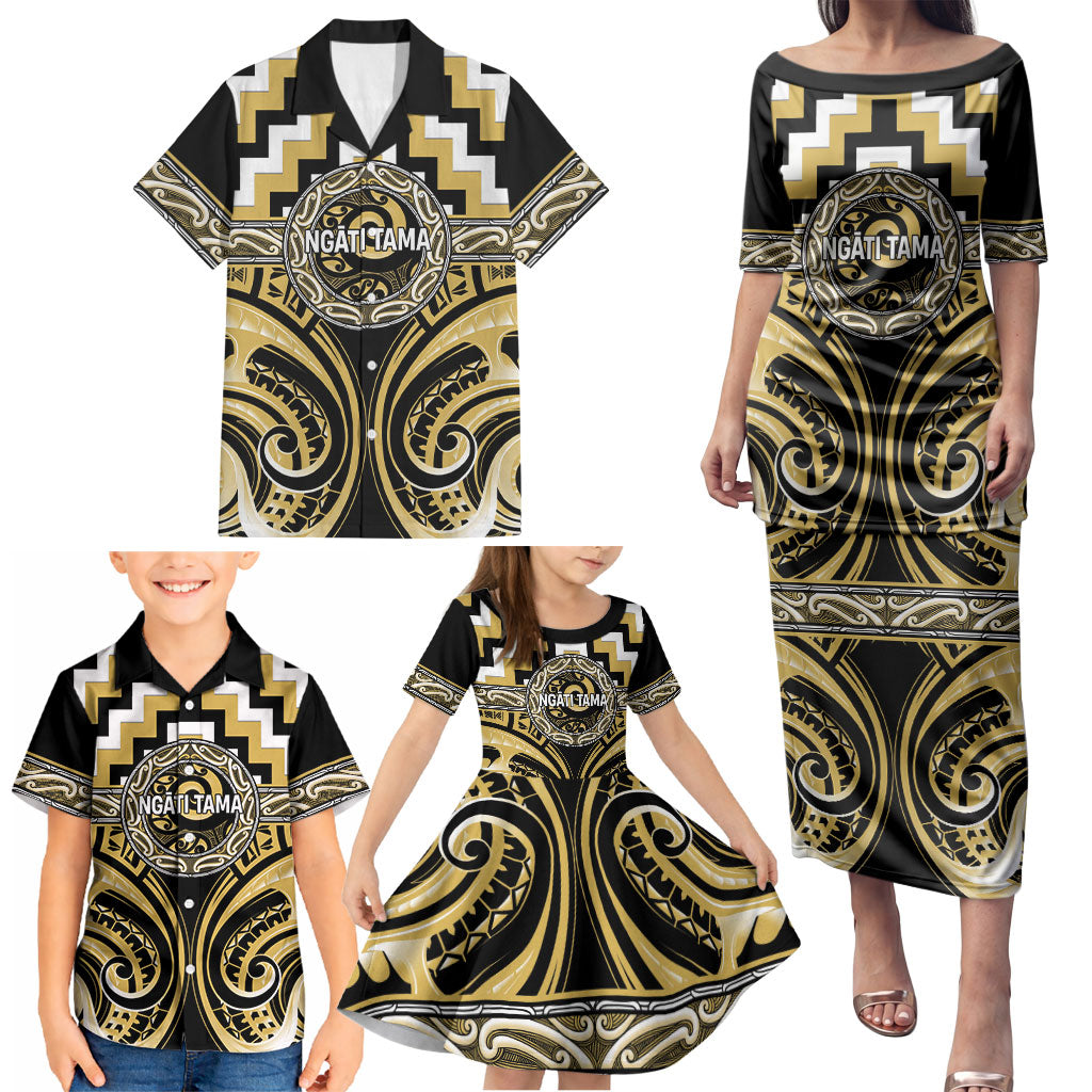 Aotearoa Ngati Tama Personalised Family Matching Puletasi and Hawaiian Shirt Maori Iwi Poutama Puhoro Tattoo