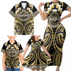 Aotearoa Ngati Tama Personalised Family Matching Short Sleeve Bodycon Dress and Hawaiian Shirt Maori Iwi Poutama Puhoro Tattoo