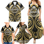 Aotearoa Ngati Tama Personalised Family Matching Summer Maxi Dress and Hawaiian Shirt Maori Iwi Poutama Puhoro Tattoo