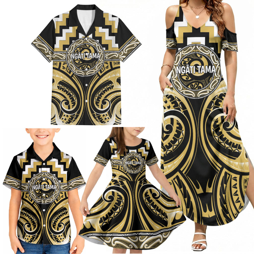 Aotearoa Ngati Tama Personalised Family Matching Summer Maxi Dress and Hawaiian Shirt Maori Iwi Poutama Puhoro Tattoo