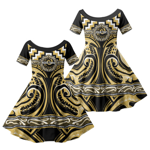 Aotearoa Ngati Tama Personalised Family Matching Summer Maxi Dress and Hawaiian Shirt Maori Iwi Poutama Puhoro Tattoo