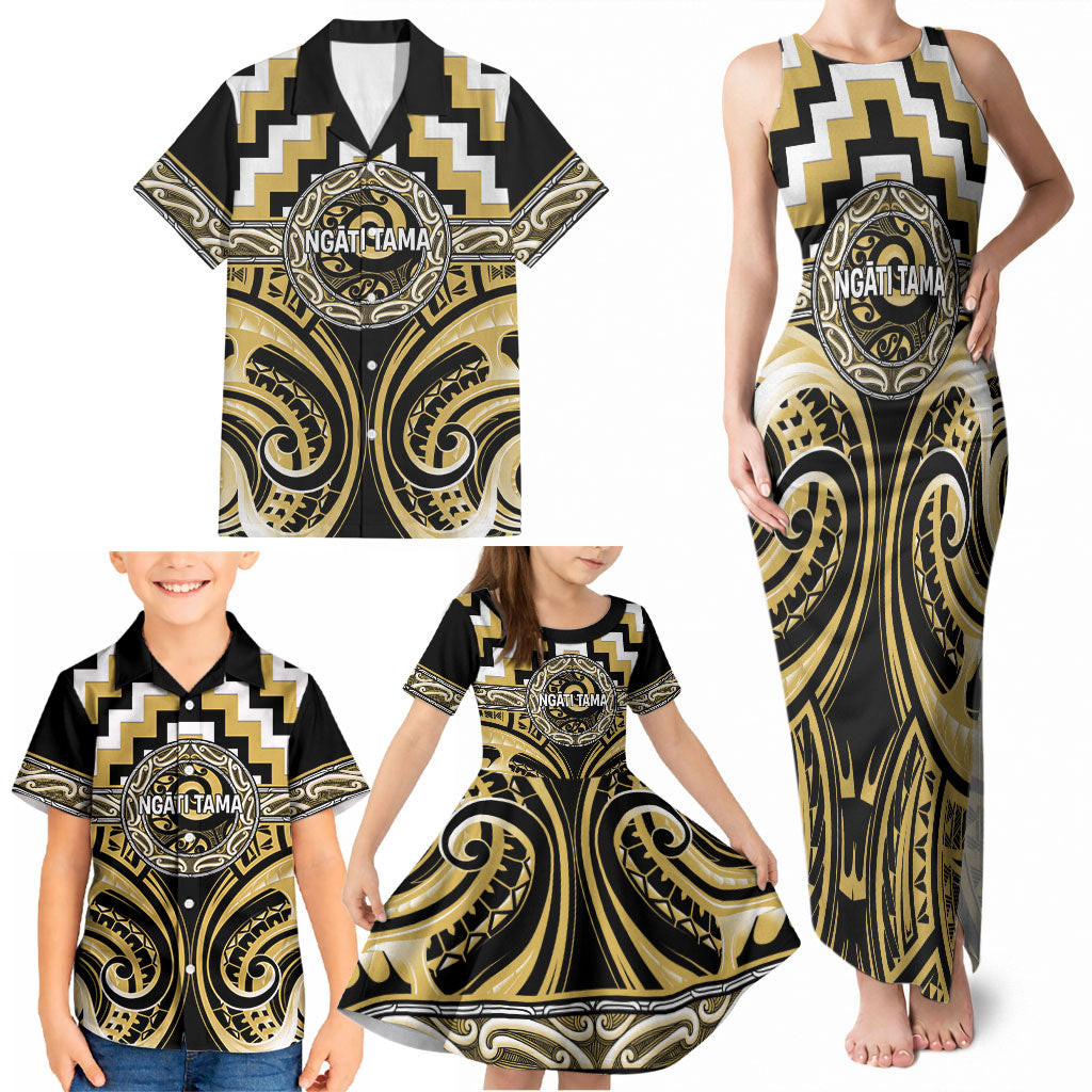 Aotearoa Ngati Tama Personalised Family Matching Tank Maxi Dress and Hawaiian Shirt Maori Iwi Poutama Puhoro Tattoo