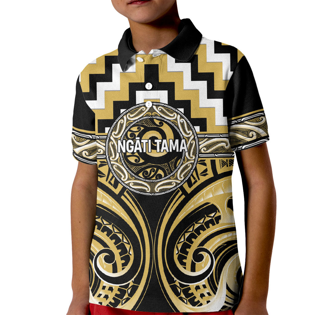 Aotearoa Ngati Tama Personalised Kid Polo Shirt Maori Iwi Poutama Puhoro Tattoo