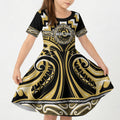 Aotearoa Ngati Tama Personalised Kid Short Sleeve Dress Maori Iwi Poutama Puhoro Tattoo
