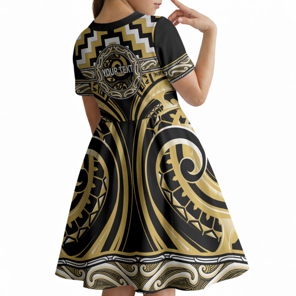 Aotearoa Ngati Tama Personalised Kid Short Sleeve Dress Maori Iwi Poutama Puhoro Tattoo