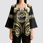 Aotearoa Ngati Tama Personalised Kimono Sleeve Blouse Maori Iwi Poutama Puhoro Tattoo