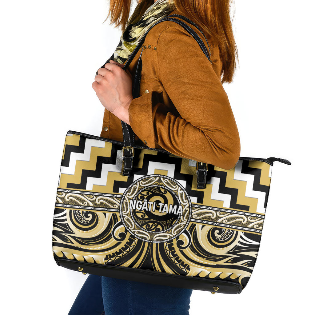 Aotearoa Ngati Tama Leather Tote Bag Maori Iwi Poutama Puhoro Tattoo
