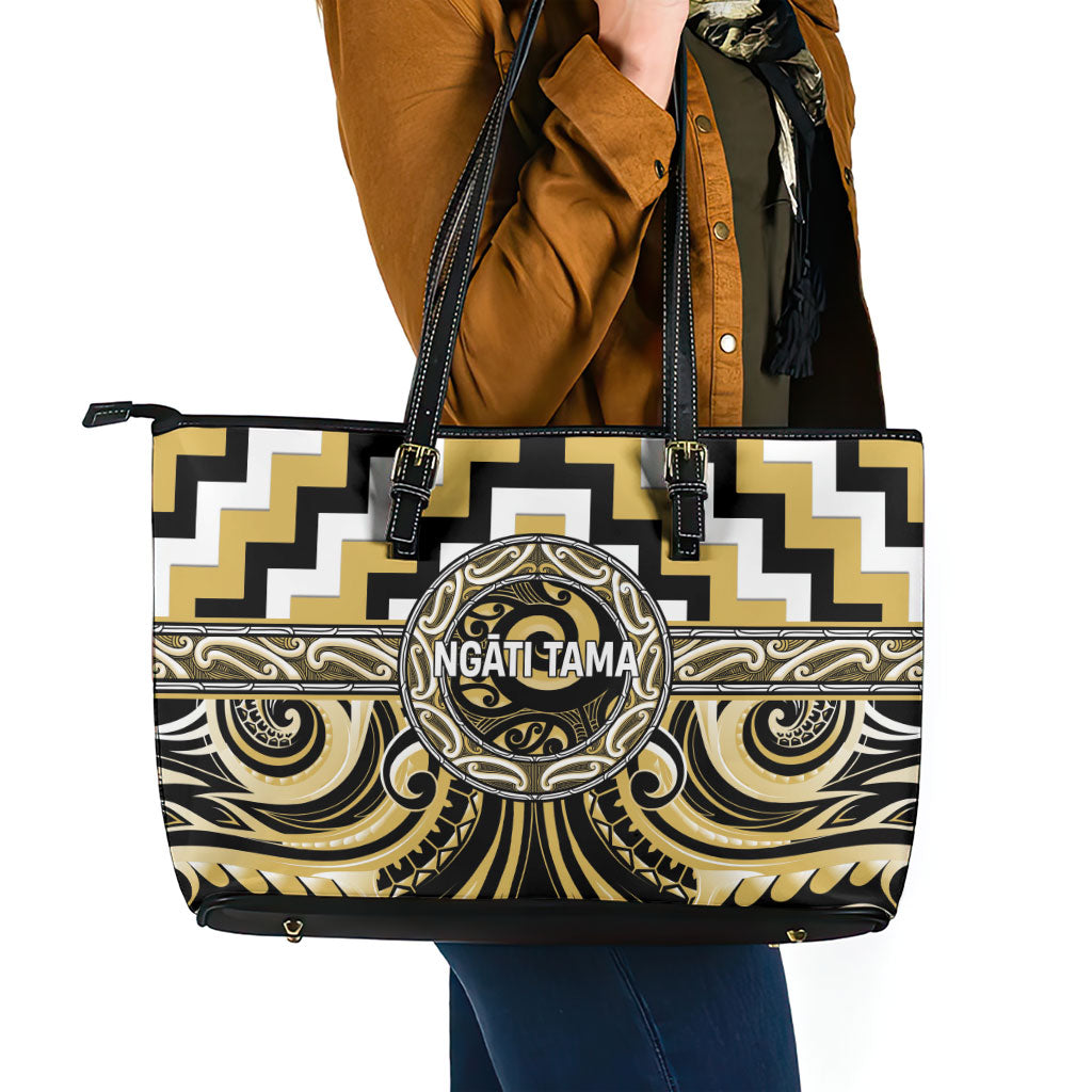 Aotearoa Ngati Tama Leather Tote Bag Maori Iwi Poutama Puhoro Tattoo